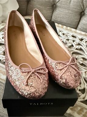 Talbots Pink Glitter Ballet Flats Shoes Women’s 7 NEW